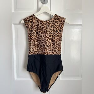 SUMMERSALT The Surf One-Piece Swim Suit Black & Leopard Print Size 6